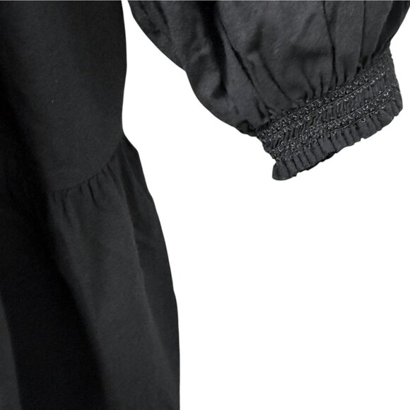 Old Navy Black Tiered Peasant Dress XL Smocked Cotton Blend Pockets Knee Length - Picture 7 of 9